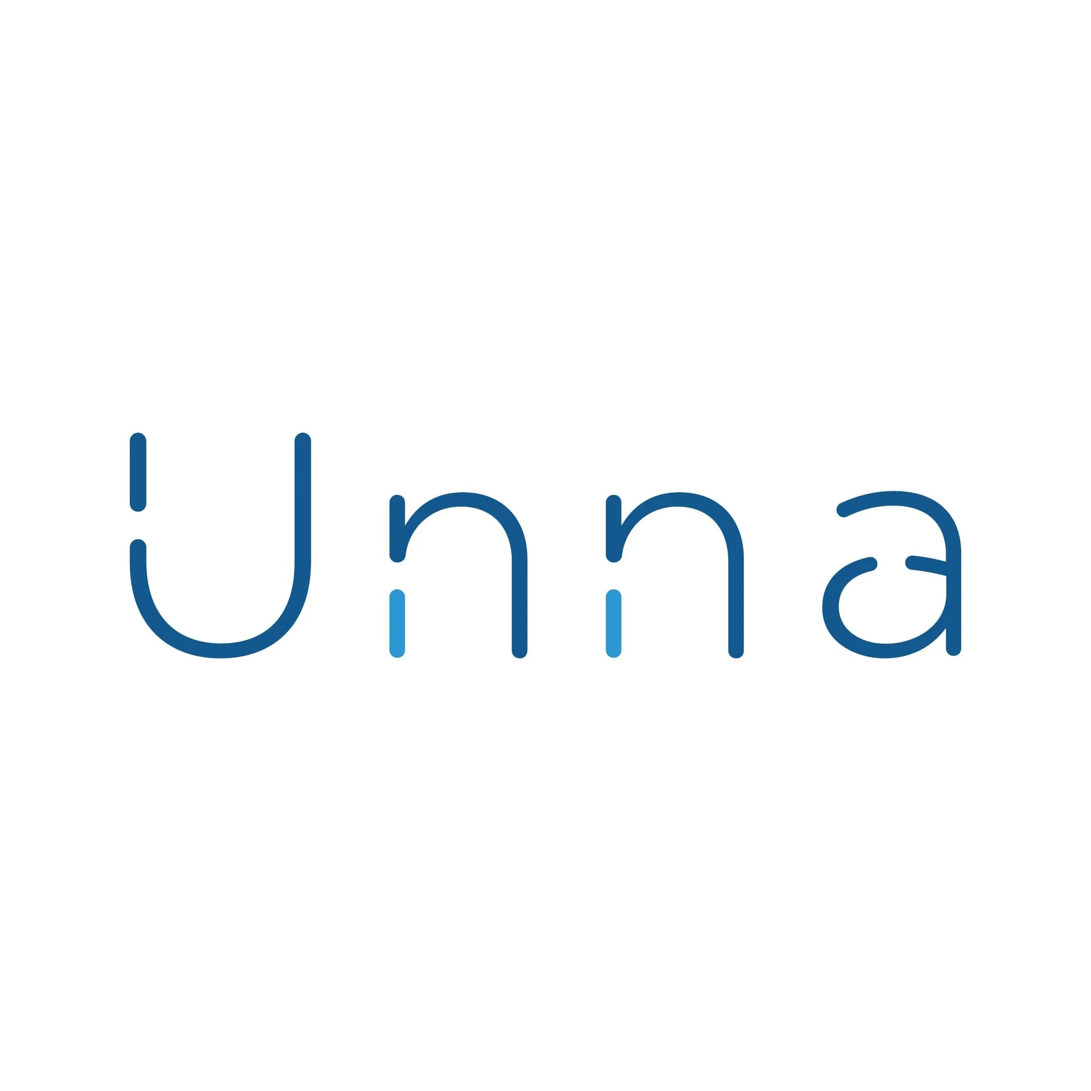 Unna logo, blue, light background